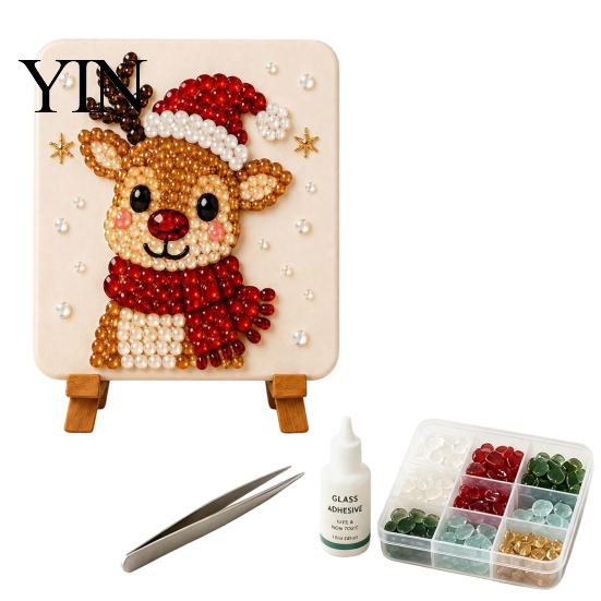Unique Wall Decoration Christmas Mosaic Art Kit, DIY Sea Glass Santa Kit Reindeer Artwork Craft for Home Decor, Handmade Gift Stained Style