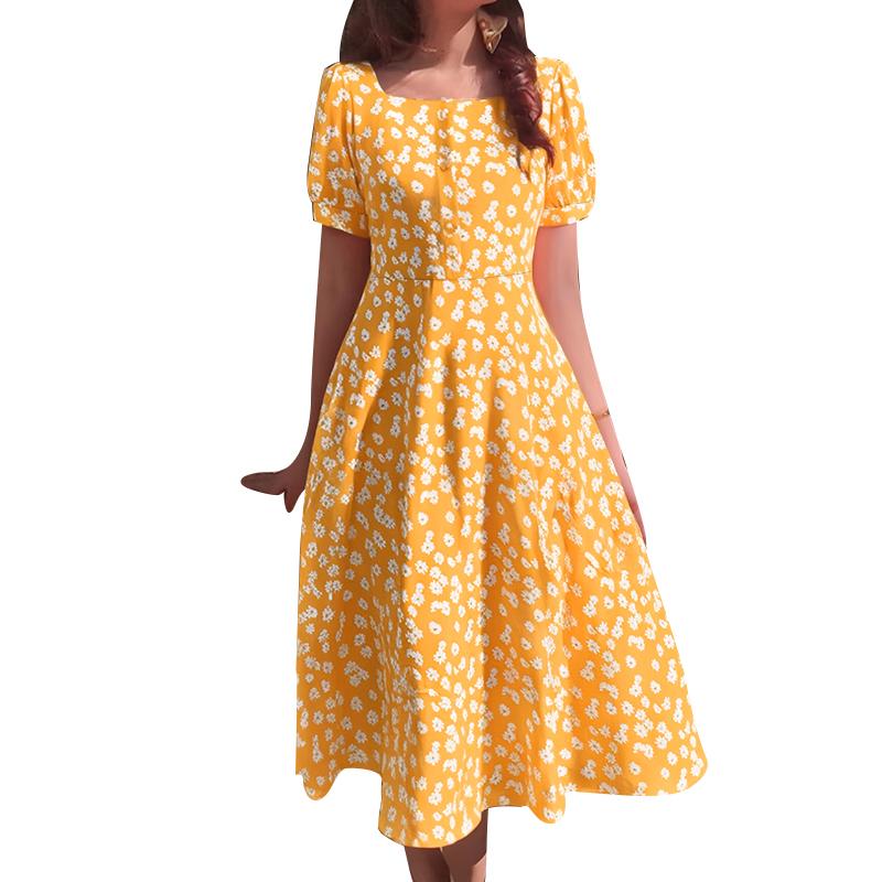 ZANZEA Женское повседневное платье с квадратным воротником и коротким рукавом с цветочным принтом
