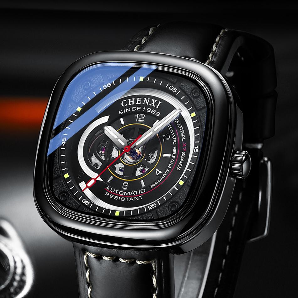 Роскошные квадратные полые полностью автоматические часы с подарочной коробкой, мужские механические часы