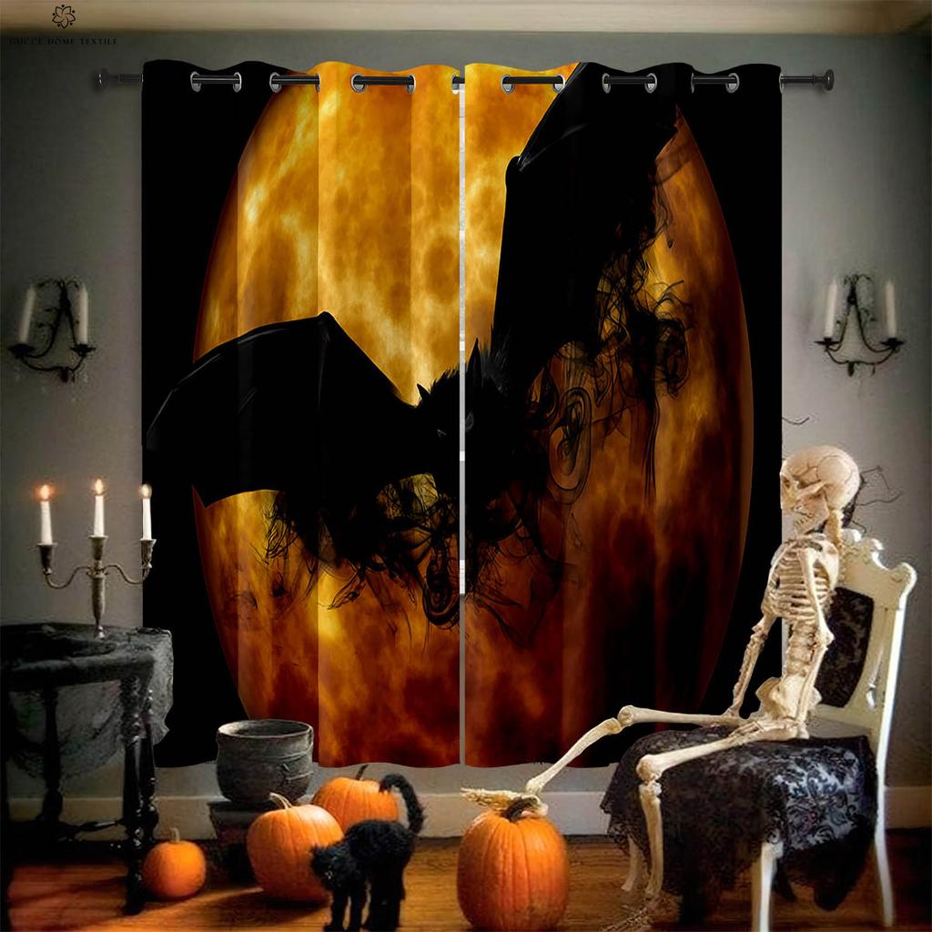 Шторы с принтом «Луна и тыква на Хэллоуин», для столовой, спальни, украшения для праздничной вечеринки, 2 шт.