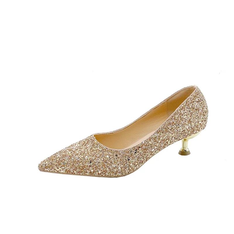 Fashion Elegant Woman Heeled Shoes Classics Bling Pointed Toe Women's Pumps Slip On Thin Heels Versatile Party Dress Wedding High Heels