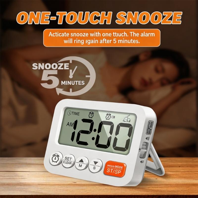 Digital Alarm Clock with Large Display, Two Alarm Functions, Up and Down Time Support, Magnetic Stand for Kitchen Desk Use Daily Indoors
