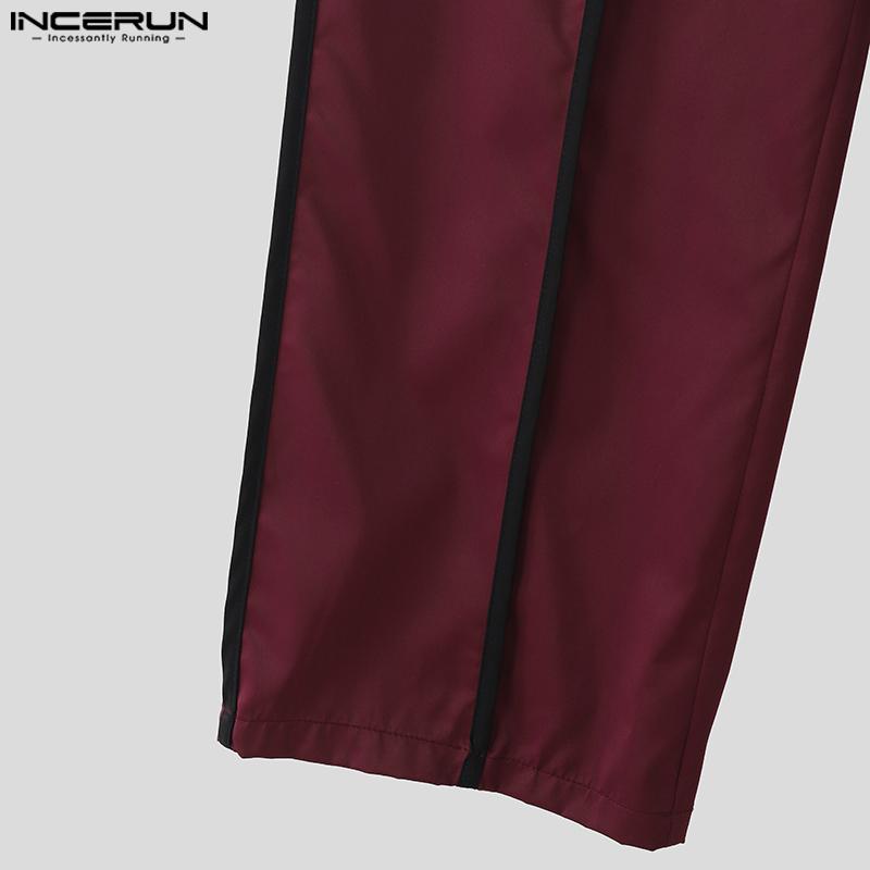 INCERUN Men Stitching Long Sleeve Cropped Tops and Long Pants Outfits Sets