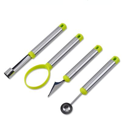 4 в 1 набор инструментов для фруктов из нержавеющей стали, совок для шариков арбуза, инструмент для удаления сердцевины яблок, нож для резьбы по фруктам, инструмент для сепарации мякоти фруктов