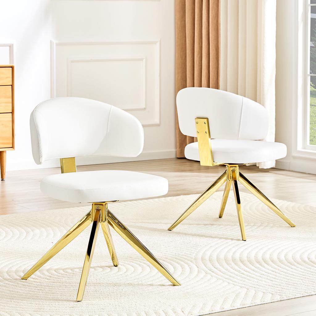 Set of 2 Modern Dining Chairs with Curved Backrest, Upholstered PU Leather Seats, Sturdy 4-Leg Metal Frame, Swivel, for Living Room Kitchen Office
