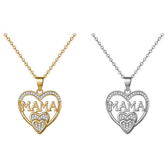 Mothers Day Gift Necklace Rhinestone Heart-Shaped Pendant Anti-Oxidation Alloy Mother Clavicle Necklace Jewelry for Daily Wear Gifting