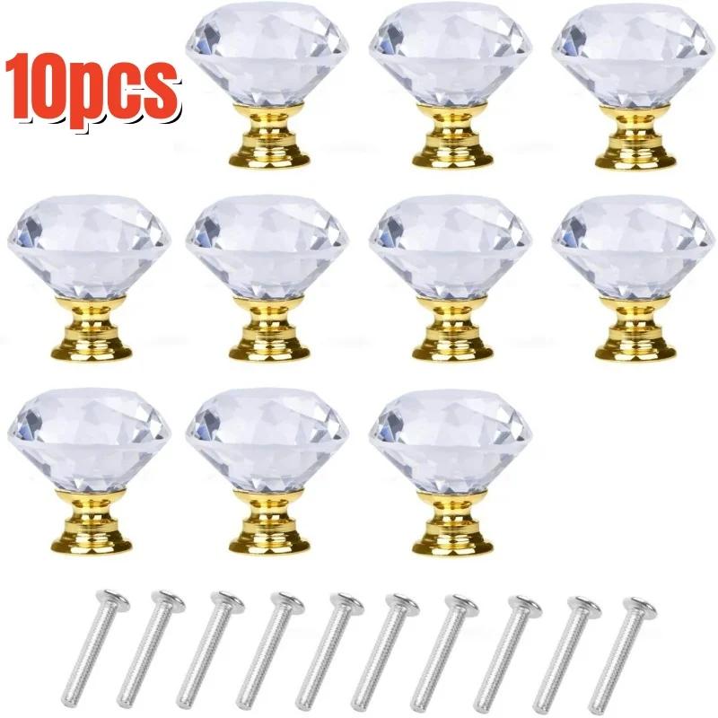 10pcs/pack Clear Crystal Cabinet Knobs,30mm Diamond Shape Pulls for Dresser & Drawer,Kitchen Bathroom Cabinets Handles Hardware