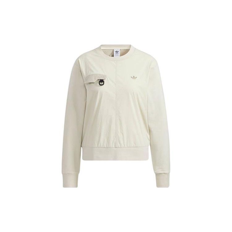 adidas Женская укороченная толстовка с длинным рукавом и принтом логотипа Trefoil Originals Off-White HJ7310