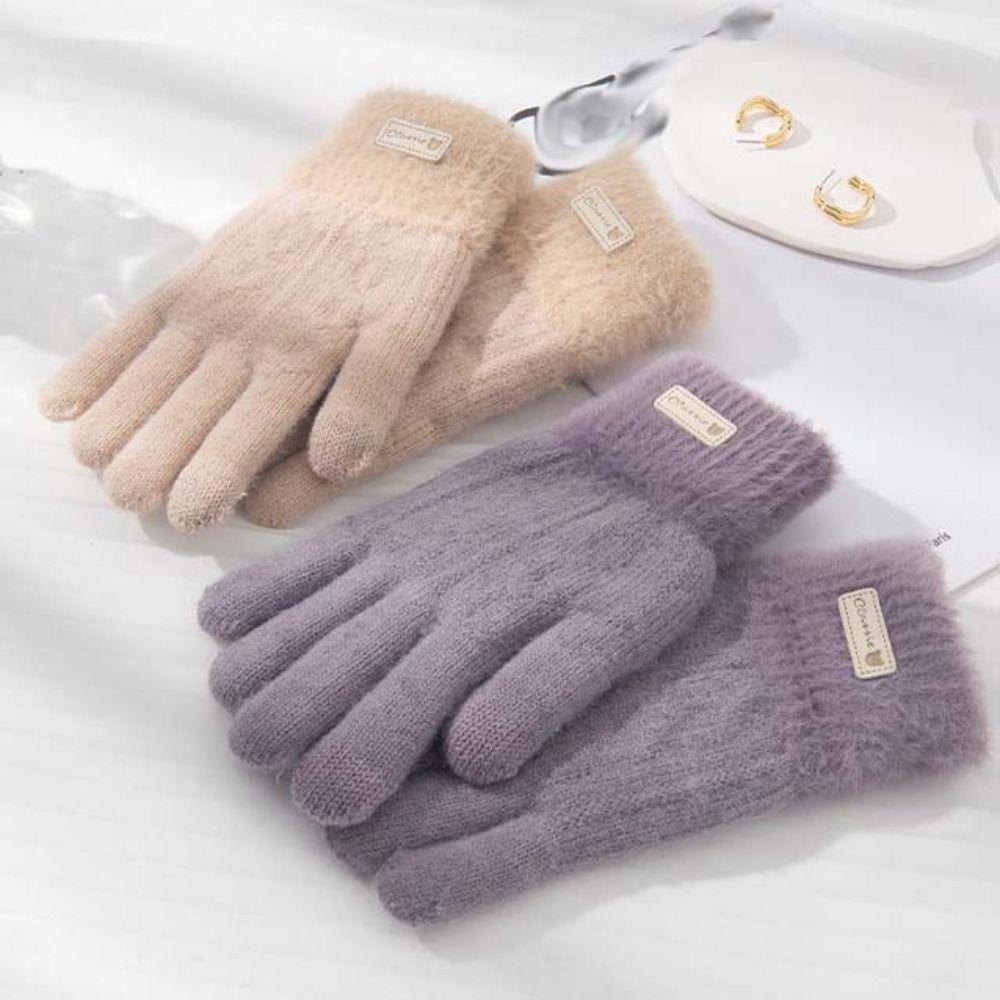 Full Finger Mittens Five Finger Cycling Driving Gloves Plush Knitting Gloves  Outdooor