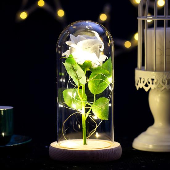 Artificial Rose Flowers Eternal Rose with LED Light Realistic Looking Battery Powered Simulation Rose Flower Holiday Gifts