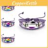 Distinctive And Colorful Rainbow Flag Time Gemstone Purple Leather Bracelet