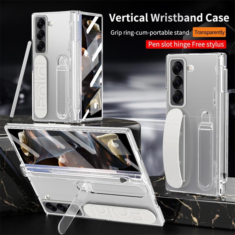 Hinge Elastic Wristband Stand Pen Slot Case for Samsung Z Fold Special / W25 / Z Fold 8 7 / Z Fold8 Ultra Tempered Glass Sytlus