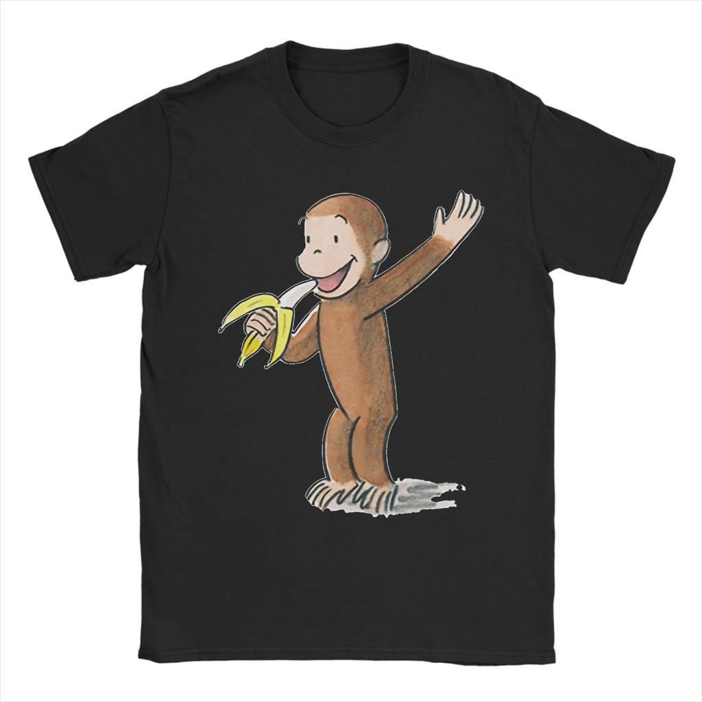 Cartoon Banana Cute Brown Monkey T Shirt Cotton Fun T-Shirts Crewneck Curious George Tees Short Sleeve Clothes Plus Size