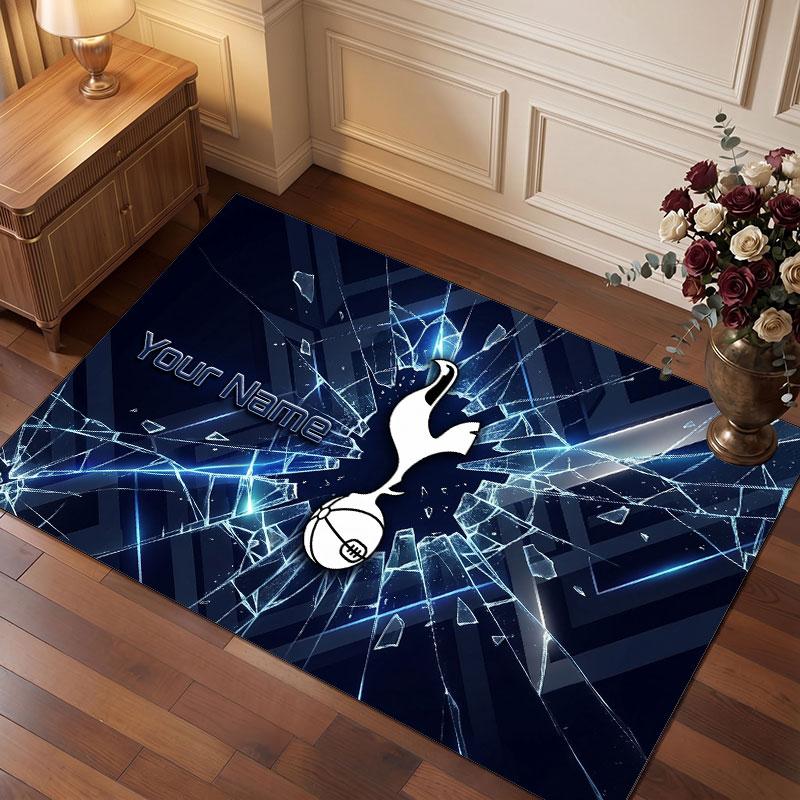 Tottenham Hotspur FC Custom Crystal Velvet Rug, Personalized Name Text Print, Football Logo Soft Non‑Slip Floor Mat Home Decor Gift