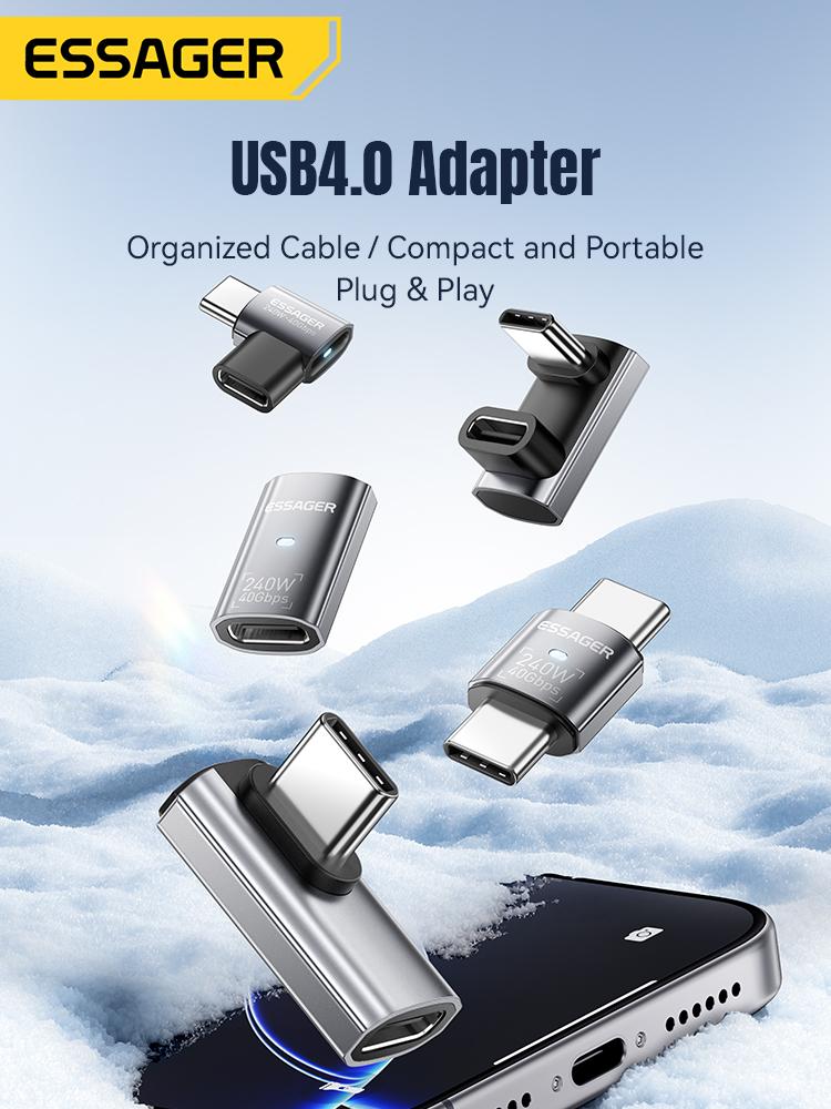 Essager USB4.0 40 Гбит/с OTG Адаптер 240 Вт Быстрая Зарядка Конвертер 90 Градусов USB Type C Адаптер Данных Для Телефона Macbook Ноутбука 8K60 Гц