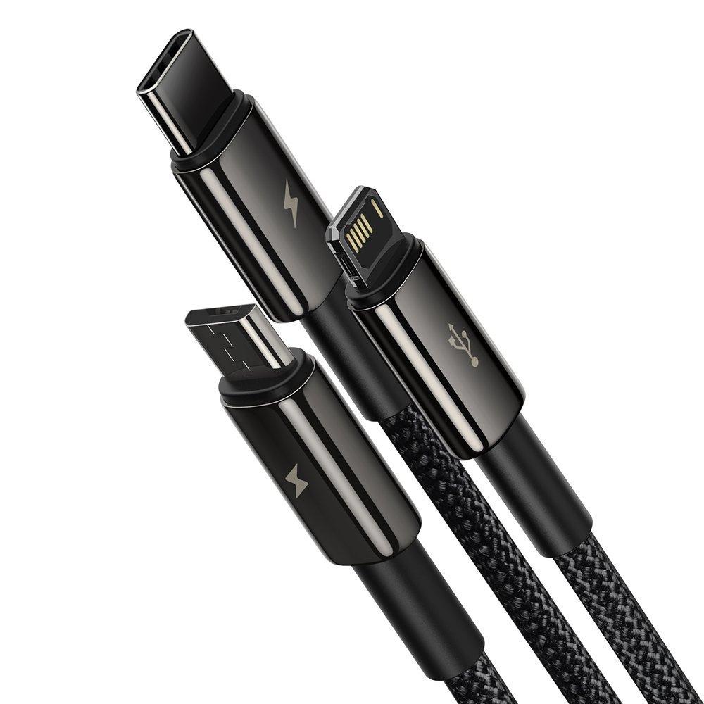 Baseus Tungsten Multi-Purpose USB Cable - 3-in-1 Type-C/Lightning/Micro USB, 3.5A, 1.5m, Black