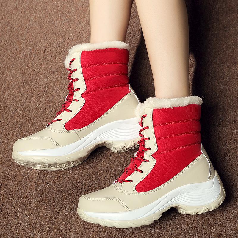 Plush Women Snow Boots Fashion High-top Cotton Shoes Warm Winter Walking Shoes Lace-up Platform Shoes