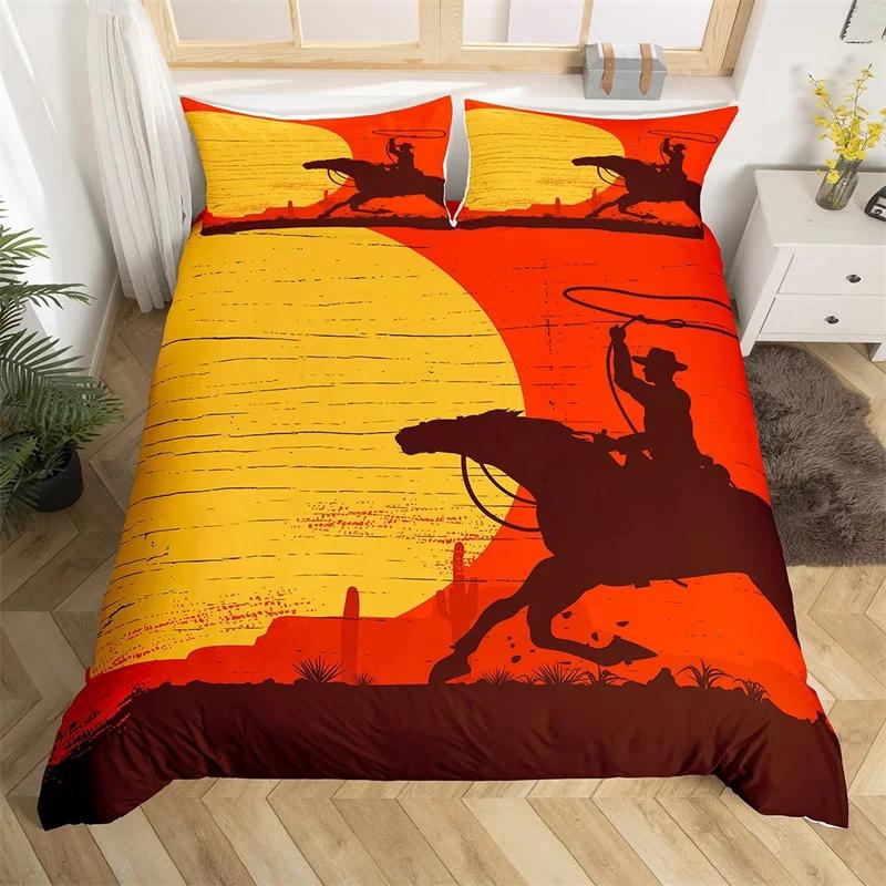 Комплект постельного белья Western Cowboy Single King Комплект постельного белья Wild West Themed Cowboy из микрофибры Rodeo Cowboy Верховая езда Лошадь Покрывало