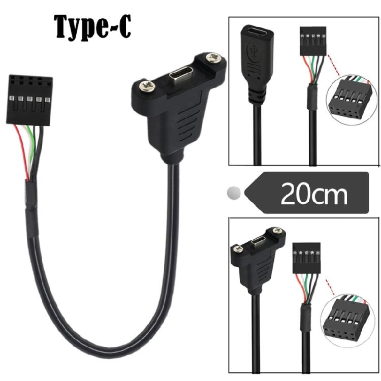 Кабель-переходник для передней панели Type C, 20 см, female-порт на 9-контактный USB-разъем для внутреннего преобразования портов передней панели ПК