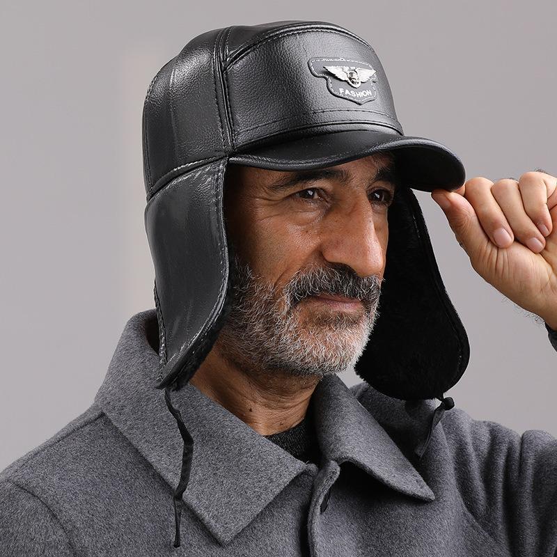 Зимняя кожаная утолщенная защита ушей от ветра, холода, теплая кожаная кепка с утиным язычком из хлопка