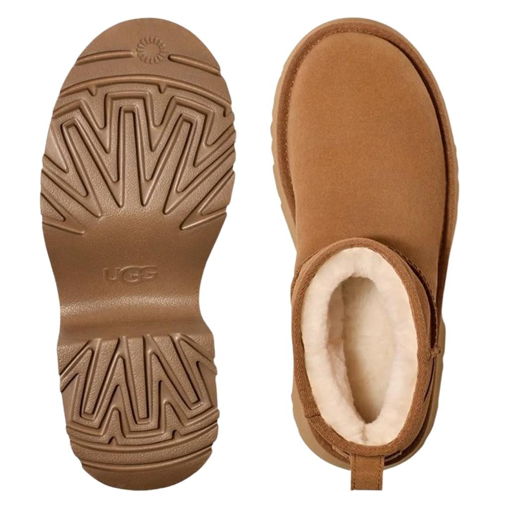 Ботинки из овчины короткие на толстой подошве классические ультра мини New Heights замшевые W CLASSIC ULTRA MINI NEW HEIGHTS 1158311 CHESTNUT [Ugg] женские US6(23,0 см)