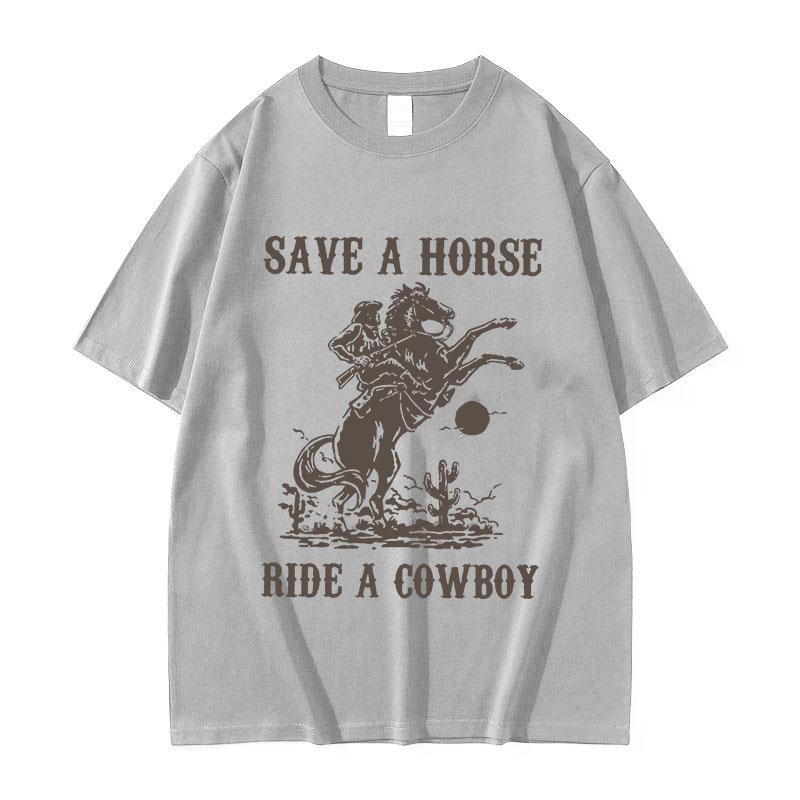 Peter Anor Save A Horse Ride A Cowboy Men's Pattern Print T-shirt Harajuku Retro Casual T-shirt 100% Pure Cotton Short Sleeve