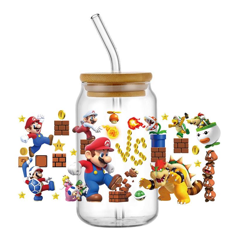 30 листов популярные узоры Super Mario Напечатанные Для DIY Стекло Керамика Металл 3D УФ DTF Переводные Наклейки Обертки для 16 унций стаканов