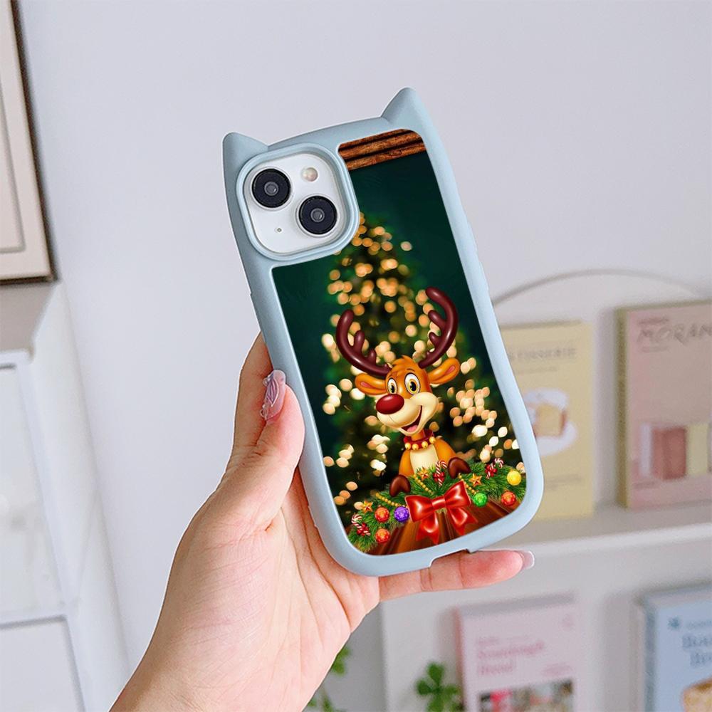 Мягкий чехол для телефона с кошачьими ушками для iPhone 16 15 14 13 12 Pro Max, устойчивый к падениям, прозрачный акриловый чехол NY36, новогодний, рождественский Санта-Клаус, рождественская елка