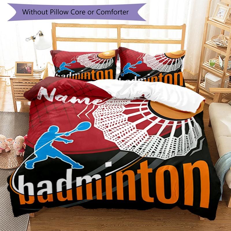 3pcs Custom Name badminton Bedding Set Duvet Cover Closure Includes 1 Duvet Cover & 2 Pillowcases, Soft and Comfortable for All Seasons.