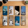 Крутой милый кот Чехол для телефона для Samsung S26, S25, S24, S23, S22, S21, Ultra, Plus, FE Черный Мягкий чехол