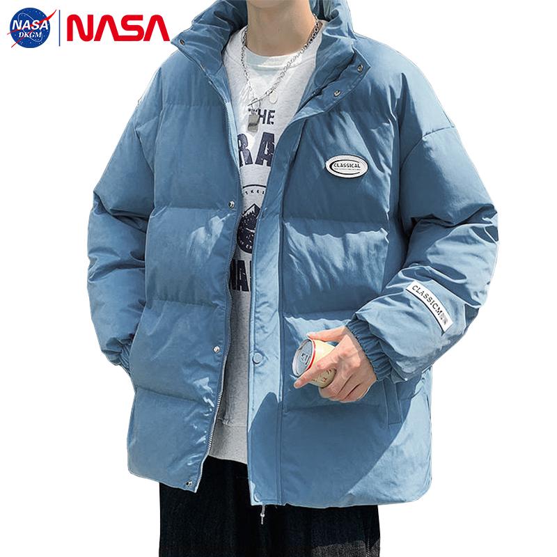 Мужская зимняя хлопковая куртка NASA - С воротником-стойкой, Утепленная, Теплая верхняя одежда, Модная распродажа.