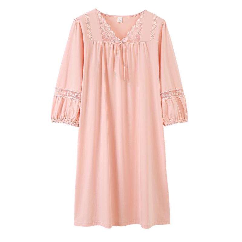 Женская легкая модальная хлопковая ночная сорочка средней длины, больших размеров, для весны и осени.