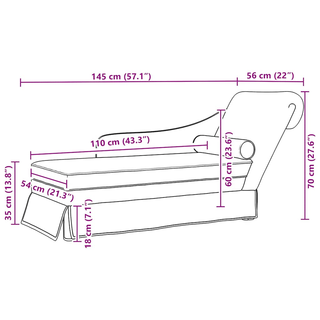 Chaiselongue with Neck Roll and Right Armrest Light Grey Velvet