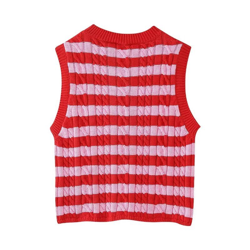 Fashion Style 2024 Summer New Women's Clothing Silm All-Matching Sleeveless Stripes Knitting Vest 6771041 050