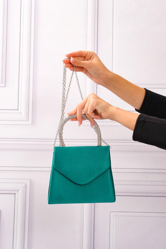 Women's Stylish and Useful Evening Dress Bag Women's Nude Satin Evening Dress Shoulder Bag with Stone Holding Detail