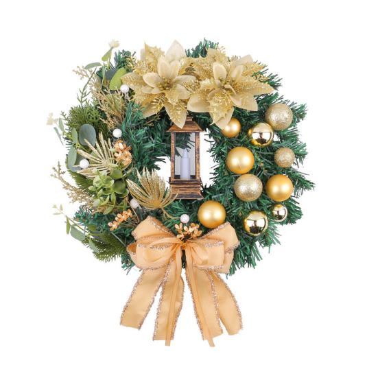 Рождественский венок на входную дверь, рождественская гирлянда с бантом, лентой, ягодным и цветочным декором, для дома, улицы, зимнее украшение