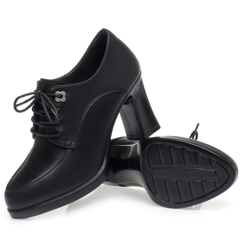 Fashion Spring Autumn Women's Pumps Fashion Deep Mouth Pumps Shoes Woman Genuine Leather Lace Up Single Shoes Mother High Heels Shoes