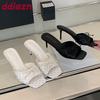 Fashion Fashion Butterfly-Knot Women Thin Heels Pumps Slides Shoes Female Square Toe Footwear Sexy Ladies High Heels Shoes Sandals