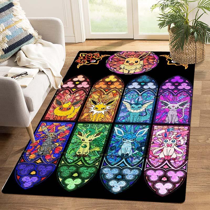 Lovely Eevee Character Carpet Cute Pocket Monster Printed Area Rug for Girls Teens Bedroom Decoration
