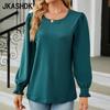 JKAASHDK женские модные повседневные однотонные пуловеры с круглым вырезом и принтом на лето и весну, блузки и рубашки