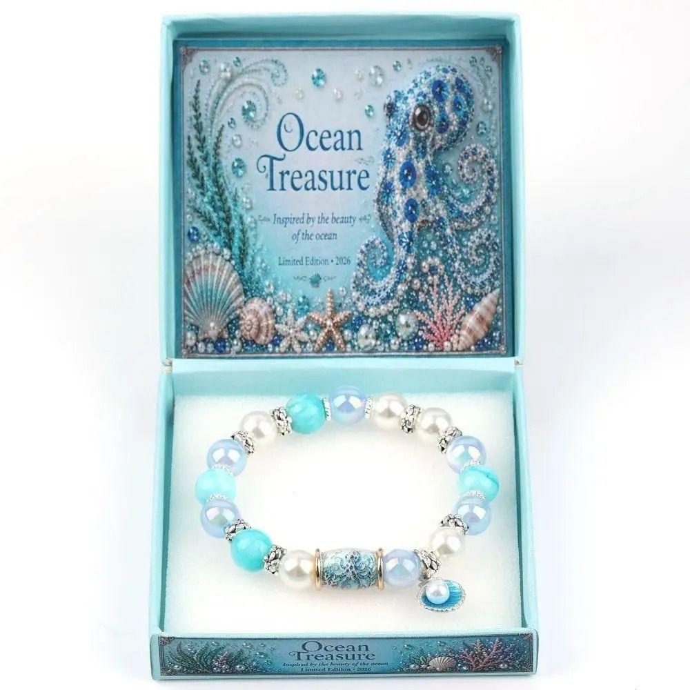 Crystal Ocean Theme Pearl Bracelet Coastal Style Ocean Charm Bracelet Beaded Jewelry Party Outfit