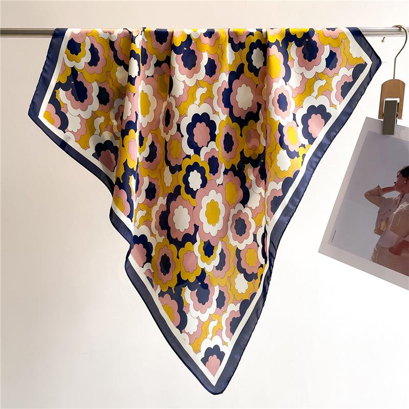 Peony Flower Small Silk Scarf Satin Versatile Scarf Thin Sunscreen Headscarf 70Cm Simulated Silk Square Scarf