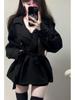 Женский черный двубортный тренч для миниатюрных: Осень/Зима Короткий Стиль с Подчеркнутой Талией
