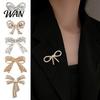 Oxidation-proof Pin Bowknot Design Brooch for Women, Faux Pearl Rhinestones Inlaid Lapel Jewelry Pin, Versatile Accessory Sweaters Collars Hats