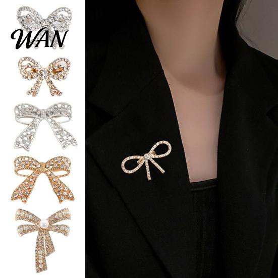 Oxidation-proof Pin Bowknot Design Brooch for Women, Faux Pearl Rhinestones Inlaid Lapel Jewelry Pin, Versatile Accessory Sweaters Collars Hats