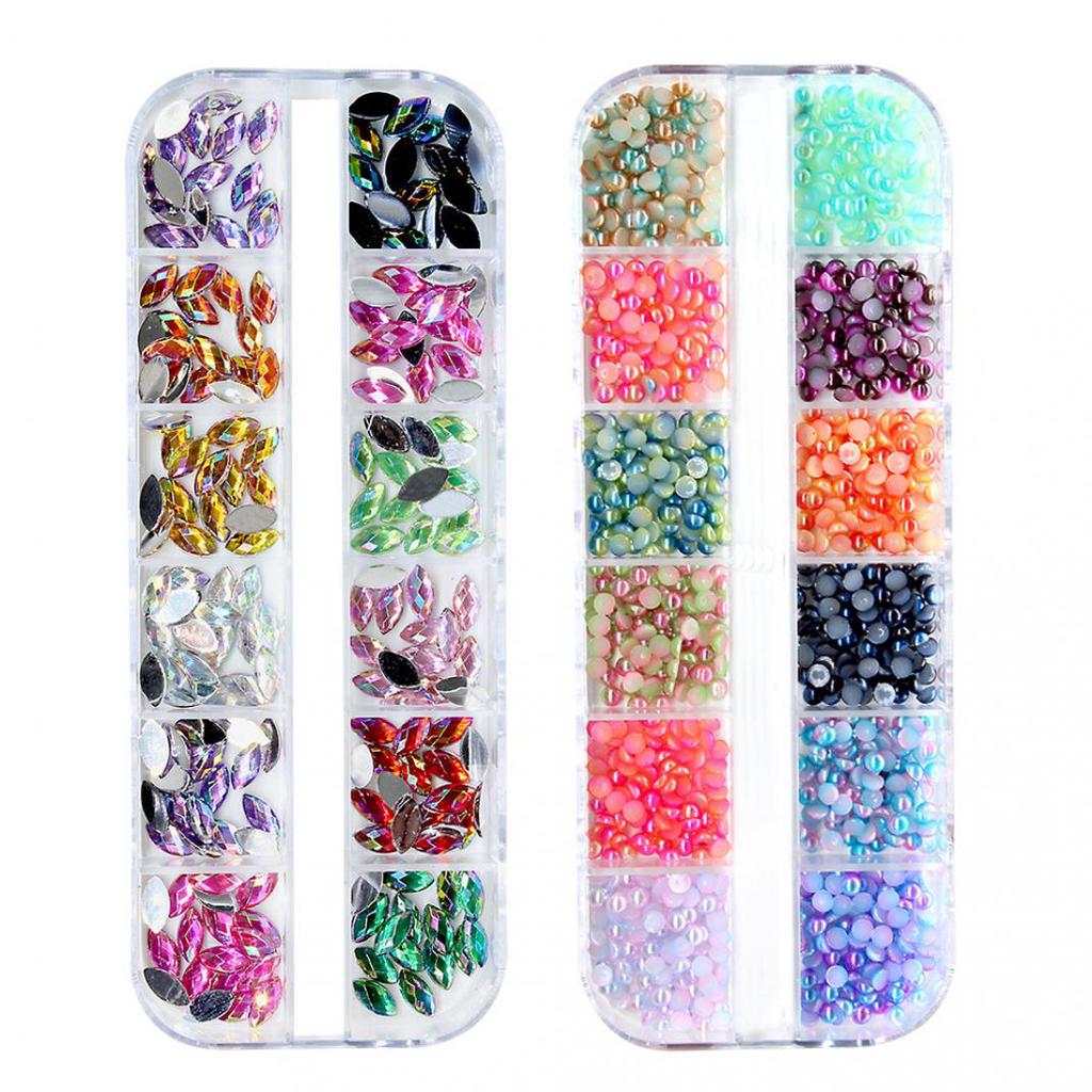 12 Grid 3D DIY Glitter Nail Art Rhinestone Sequins Decoration Manicure Tips