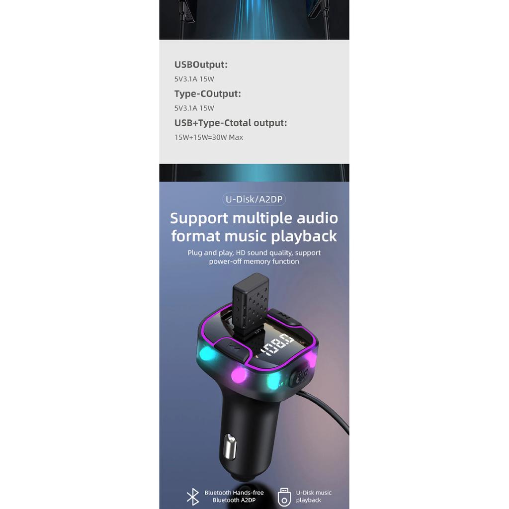 Bluetooth 5.3 FM Transmitter Handsfree Car Radio Modulator MP3 Player With USB Super Quick Charge Adapter for Car Accessories