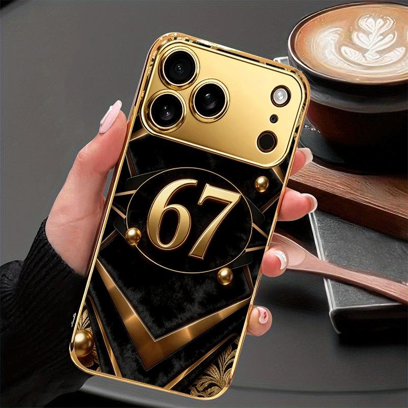 Чехол для телефона из стекла с узором из позолоченных овальных цифр, золотистая металлическая краска, для iPhone 11 12 13 14 15 16 17 Pro Max 14 Plus 17Air 16E