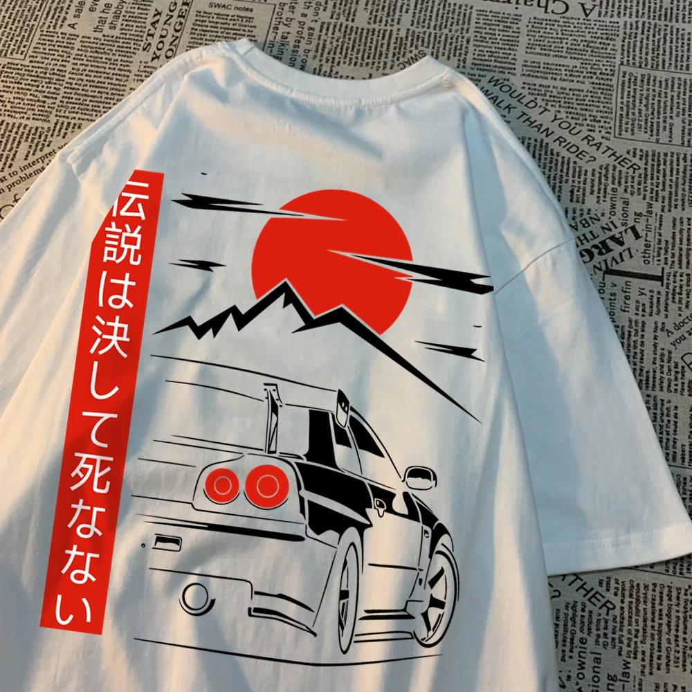 Японский стиль автомобиль смешной оригинальный дизайн мужские футболки хлопковая одежда свободная дышащая с коротким рукавом летняя футболка большого размера