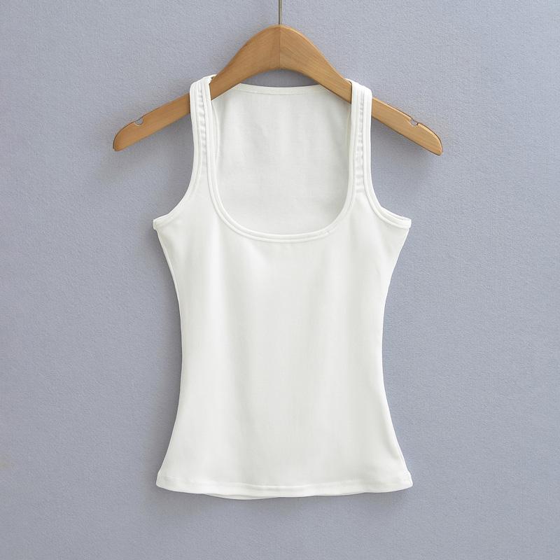 Women Scuplted  Solid Color Square Neck Tank Top